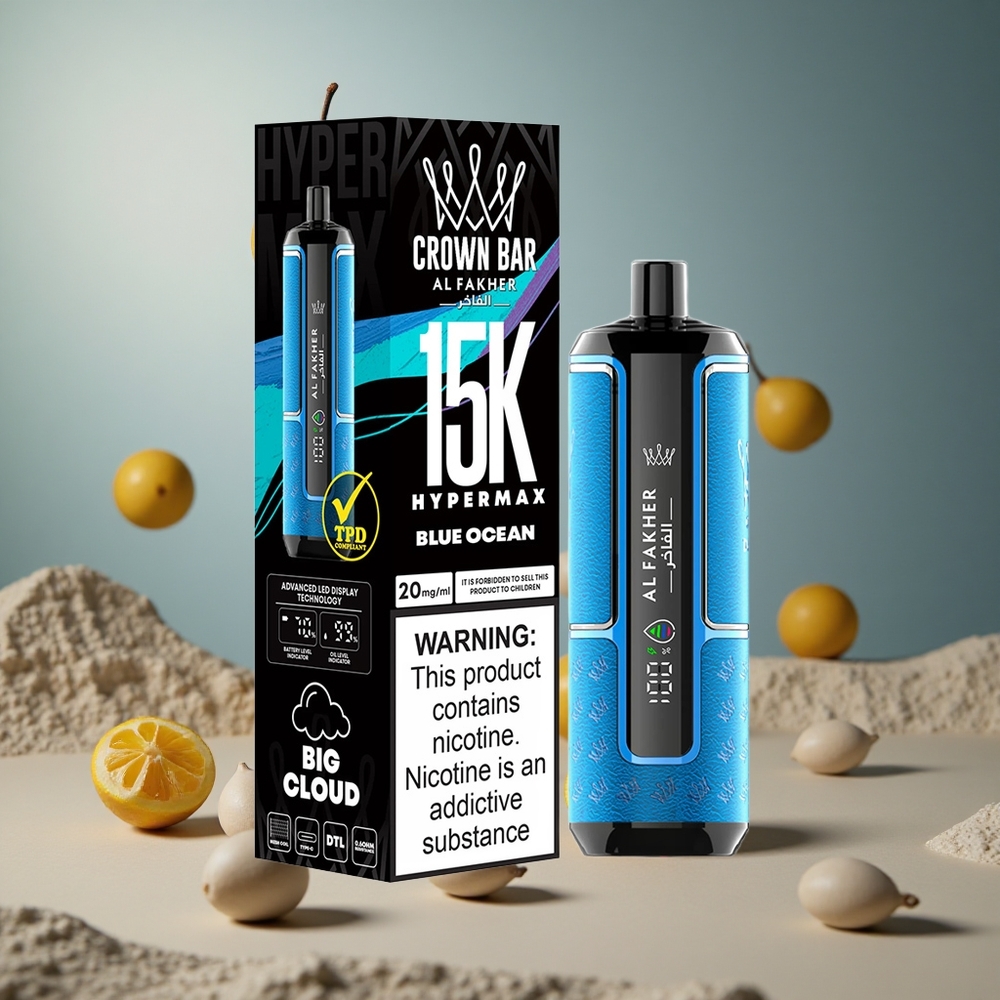 Al Fakher Crown Bar 15K Hypermax Vape de unică folosință Kit 22ml Capacitate E-Lichid Ocean Albastru Romania wholesale