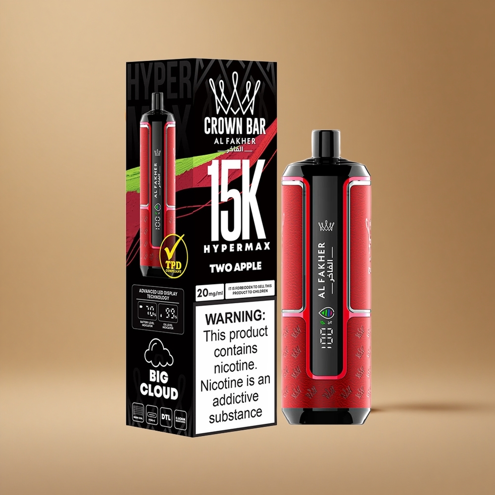 Al Fakher Crown Bar 15K Hypermax Vape de unică folosință Kit Două Mere Capacitate Lichid: 22ml Încărcare Port Type-C Romania wholesale