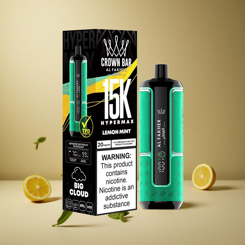 Al Fakher Crown Bar 15K Hypermax Vape de unică folosință Kit Lămâiță Mentă Capacitate Lichid: 22ml, Baterie: 600mAh Romania wholesale