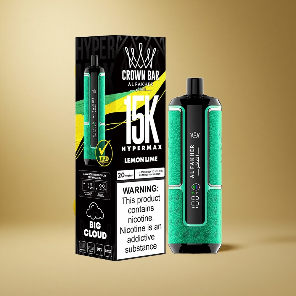 Al Fakher Crown Bar 15K Hypermax Vape de unică folosință Kit Lămâie Lime Capacitate E-Lichid: 22ml Pufuri: 15000 Romania wholesale