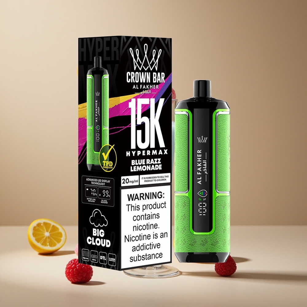 Al Fakher Crown Bar 15K Hypermax Vape de unică folosință Kit Lamaie Zmeură Albastră 22ml 15000 Pufuri Romania wholesale
