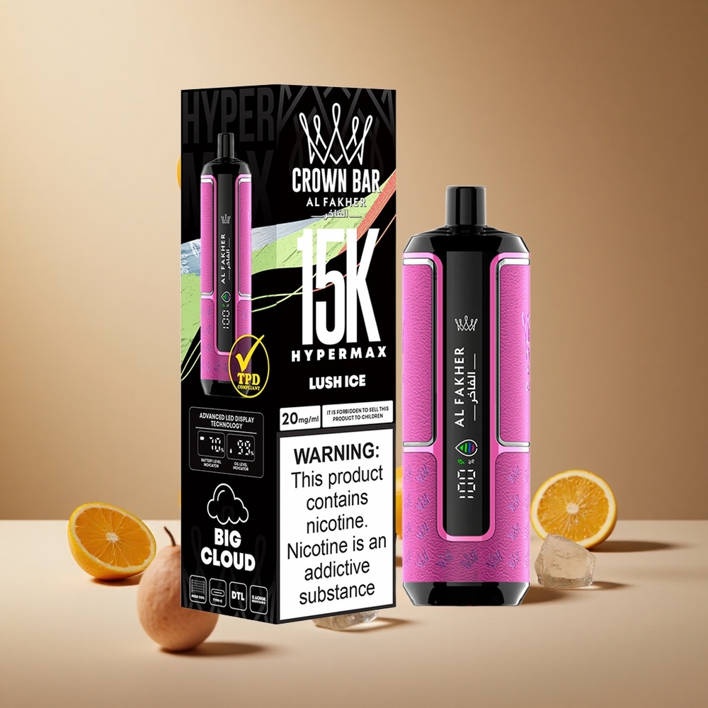 Al Fakher Crown Bar 15K Hypermax Vape de unică folosință Kit Luch Gheață Capacitate E-Lichid: 22ml, Pufuri: 15000 Romania wholesale