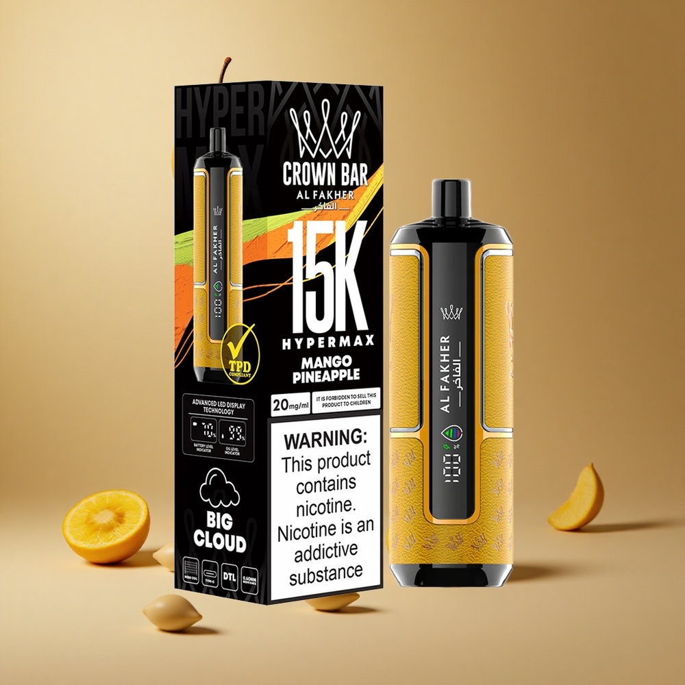 Al Fakher Crown Bar 15K Hypermax Vape de unică folosință Kit Mango Ananas Capacitate E-Lichid: 22ml, Tip Încărcare: Port Type-C Romania wholesale