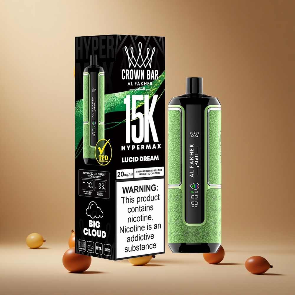 Al Fakher Crown Bar 15K Hypermax Vape de unică folosință Kit Vis Luminos Capacitate Lichid: 22ml, Pufuri: 15000 Romania wholesale