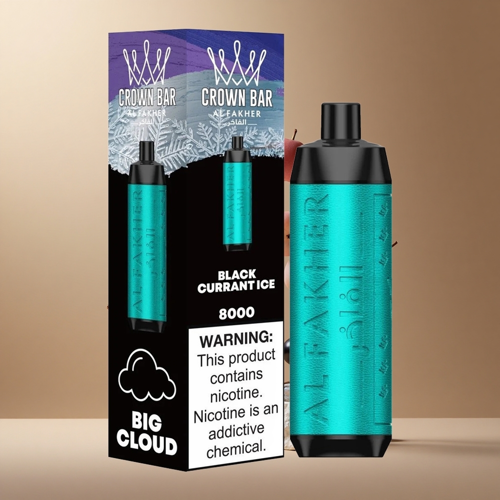 Al Fakher Crown Bar 8000 Coardă Neagră Gheață cu 18ml Capacitate Lichid și 8000 Pufuri Romania wholesale