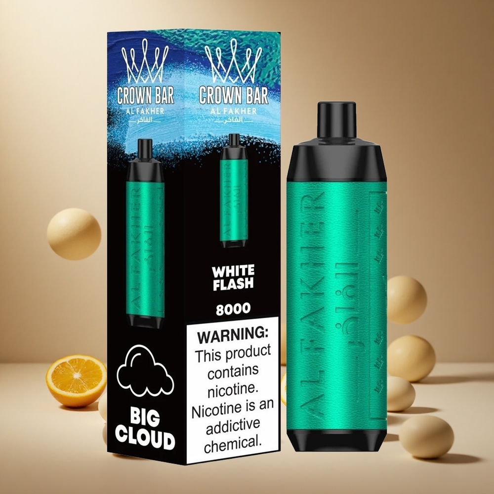 Al Fakher Crown Bar 8000 Cristal Vape Dispozabil cu 18ml Capacitate Lichid și 8000 de Pufuri White Flash Romania wholesale