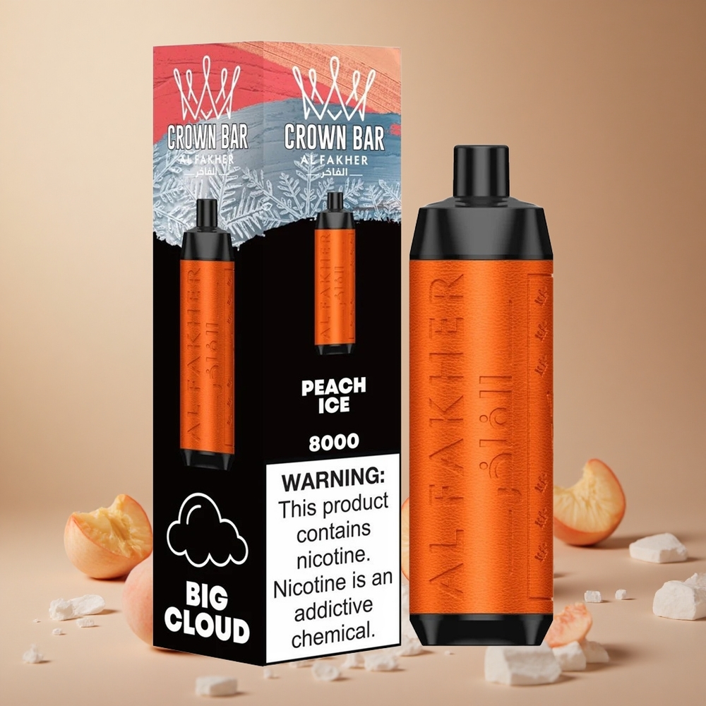 Al Fakher Crown Bar 8000 Cristal Vape de unică folosință Gheață de piersici 18ml Capacitate Lichid 8000 Pufuri Romania wholesale