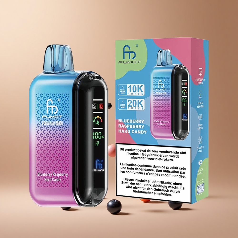 Fumot Tornado 20000 Pufuri Afine Zmeură Bomboane Dure Capacitate 20ml Baterie Reîncărcabilă 850mAh Romania wholesale
