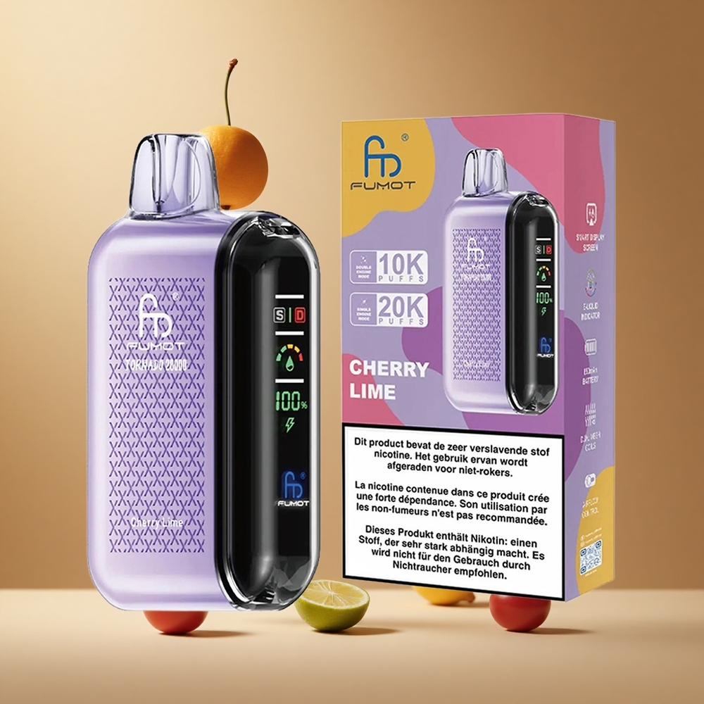 Fumot Tornado 20000 Pufuri Capacitate E-lichid 20ml Coșniță Dublă Cireșă Lime Romania wholesale