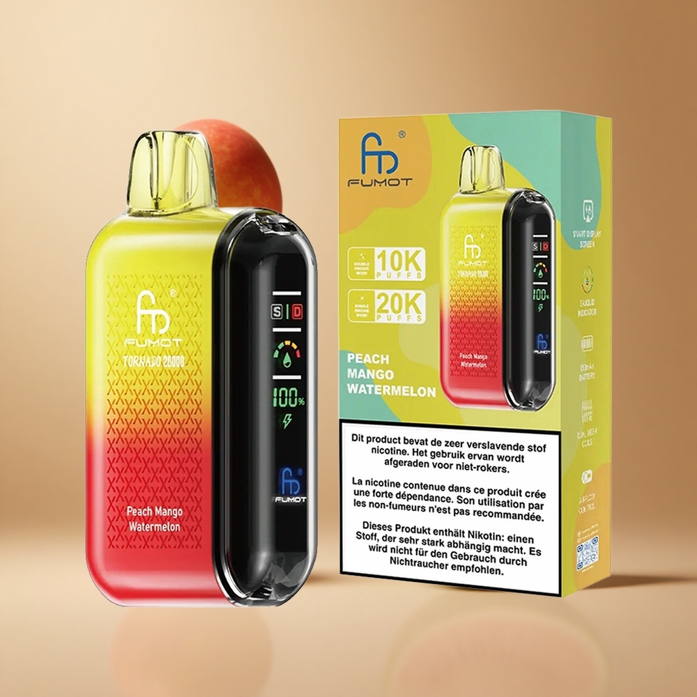 Fumot Tornado 20000 Pufuri Capsule Dual Mesh Peach Mango Pepene Galben Romania wholesale