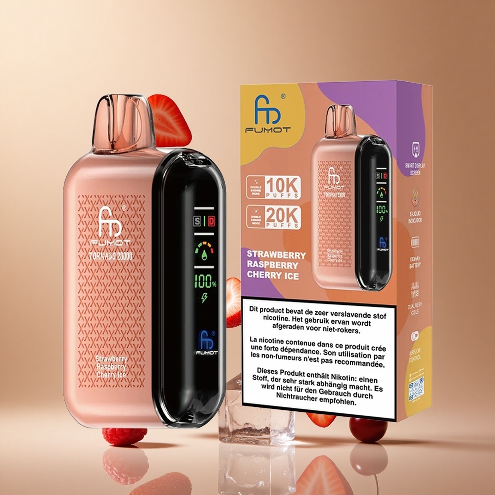 Fumot Tornado 20000 Pufuri Capsuni Zmeura Cires Gheață 20ml Capacitate e-lichid 850mAh Baterie Reîncărcabilă Romania wholesale