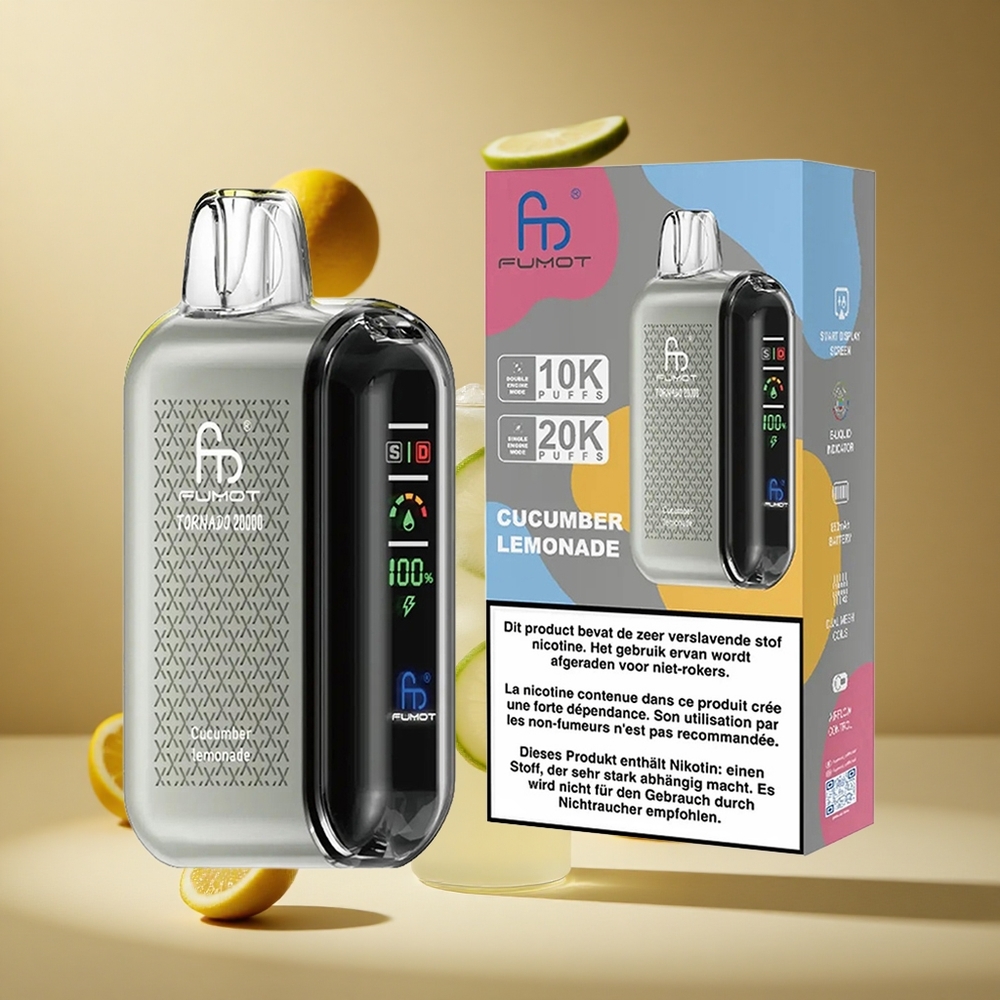 Fumot Tornado 20000 Pufuri Vape de unică folosință Castravete Limonadă Capacitate E-lichid 20ml Baterie Reîncărcabilă 850mAh Romania wholesale