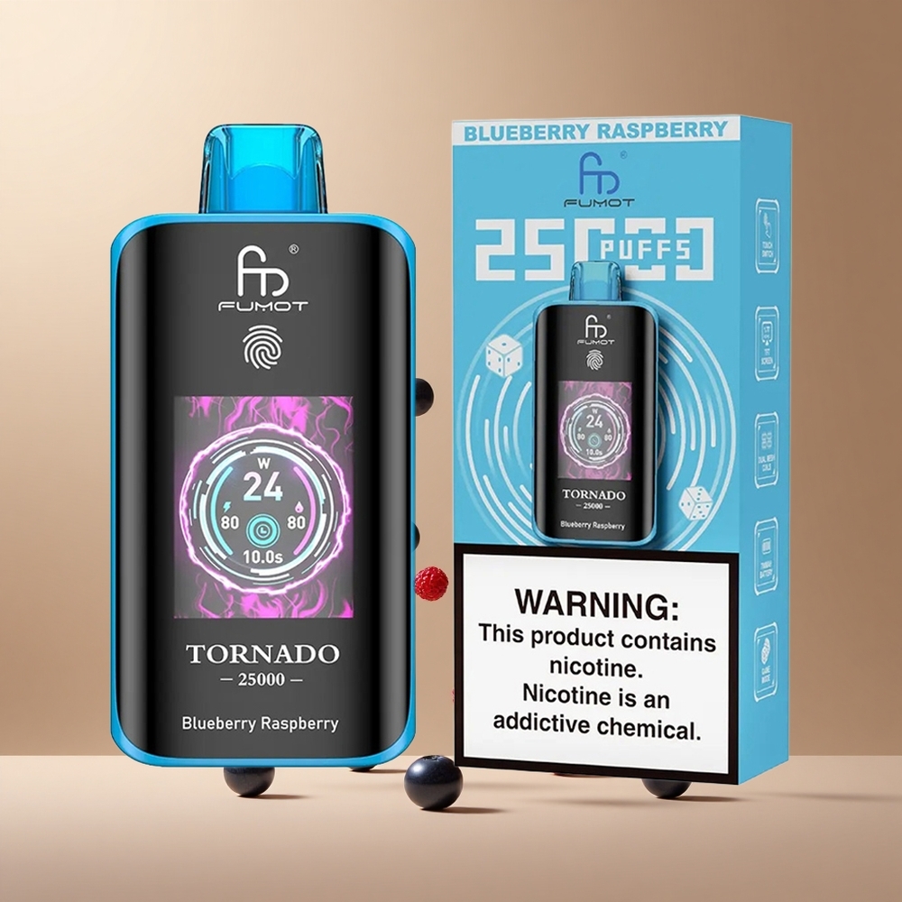 Fumot Tornado 25000 Pufuri Afine Zmeură Ecran HD Baterie Reîncărcabilă 700mAh Romania wholesale