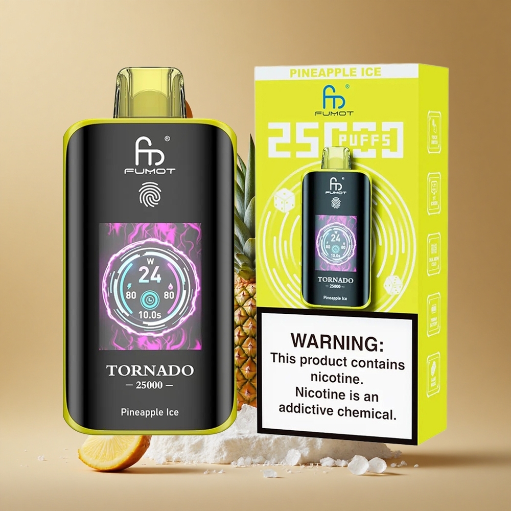 Fumot Tornado 25000 Pufuri Ananas Gheață Ecran HD Baterie 700mAh Reîncărcabilă Romania wholesale