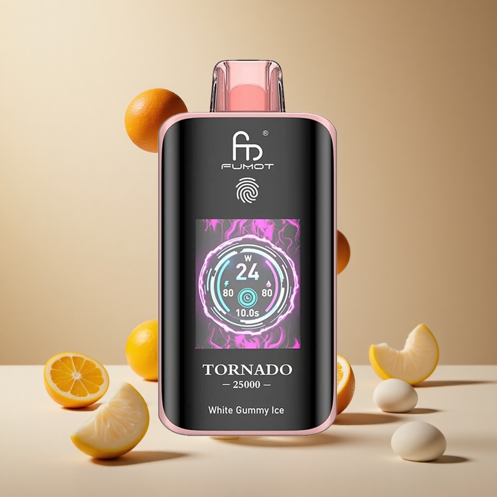 Fumot Tornado 25000 Pufuri Guma Alba Gheata Baterie Reincarcabila 700mAh Ecran HD Romania wholesale