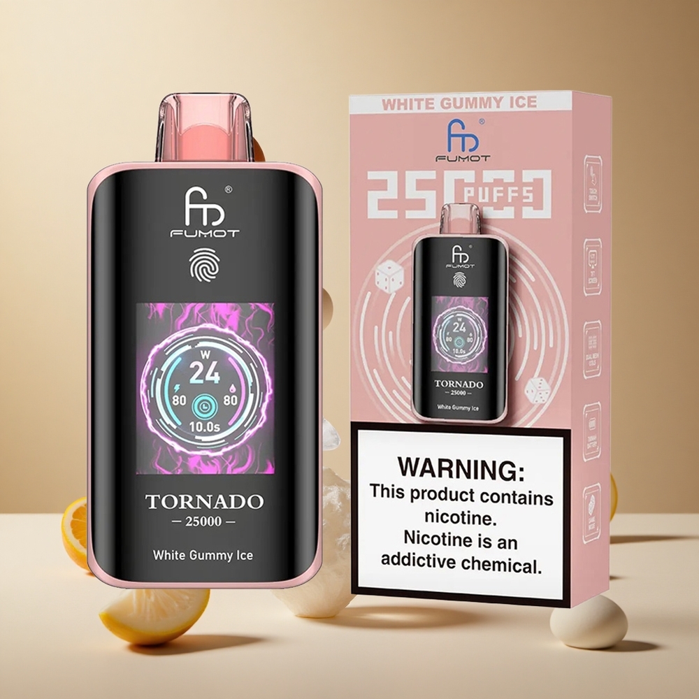 Fumot Tornado 25000 Pufuri Guma Alba Gheata Baterie Reincarcabila 700mAh Ecran HD Romania wholesale