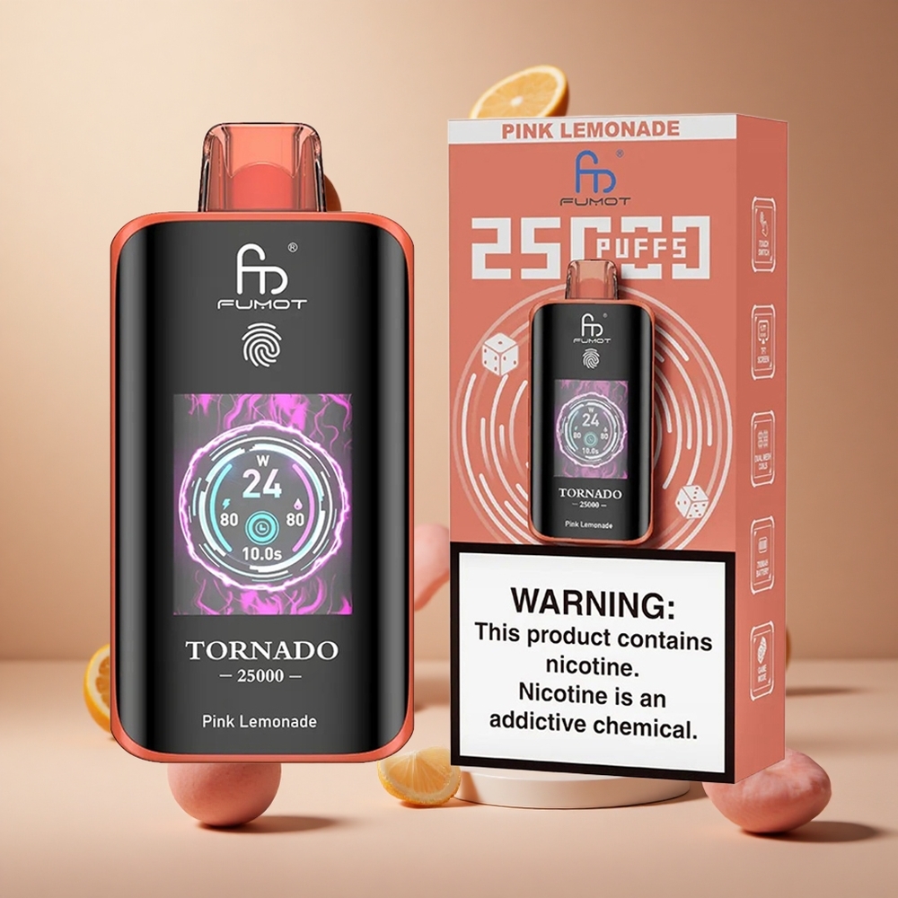 Fumot Tornado 25000 Pufuri Lămâie Rozată cu Ecran HD și Baterie Reîncărcabilă 700mAh Romania wholesale
