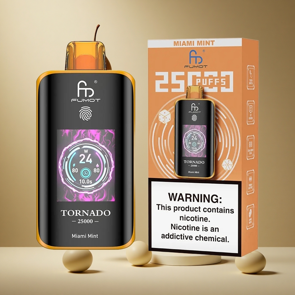 Fumot Tornado 25000 Pufuri Mentă Miami Ecran HD Baterie 700mAh Reîncărcabilă Romania wholesale
