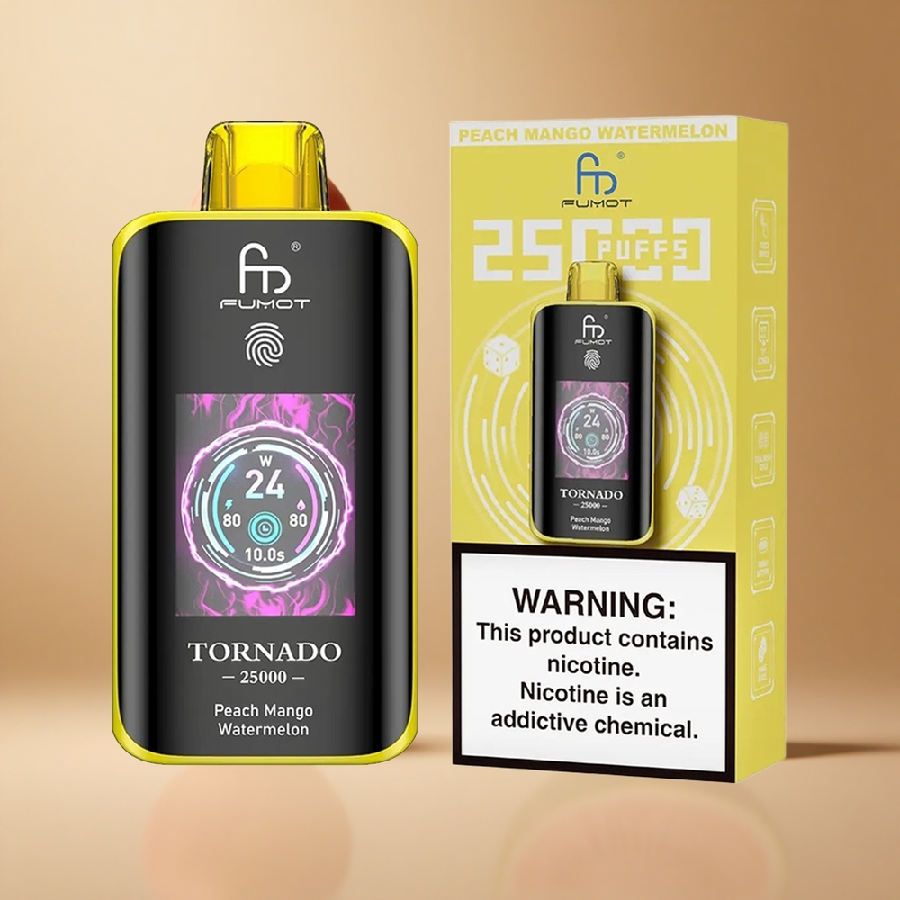 Fumot Tornado 25000 Pufuri Piersică Mango Pepene Verde HD Ecran 700mAh Baterie Reîncărcabilă Romania wholesale