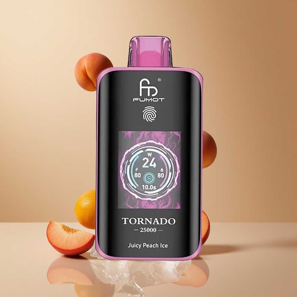 Fumot Tornado 25000 Pufuri Piersică Zemoasă Înghețată cu Ecran HD și Baterie Reîncărcabilă 700mAh Romania wholesale