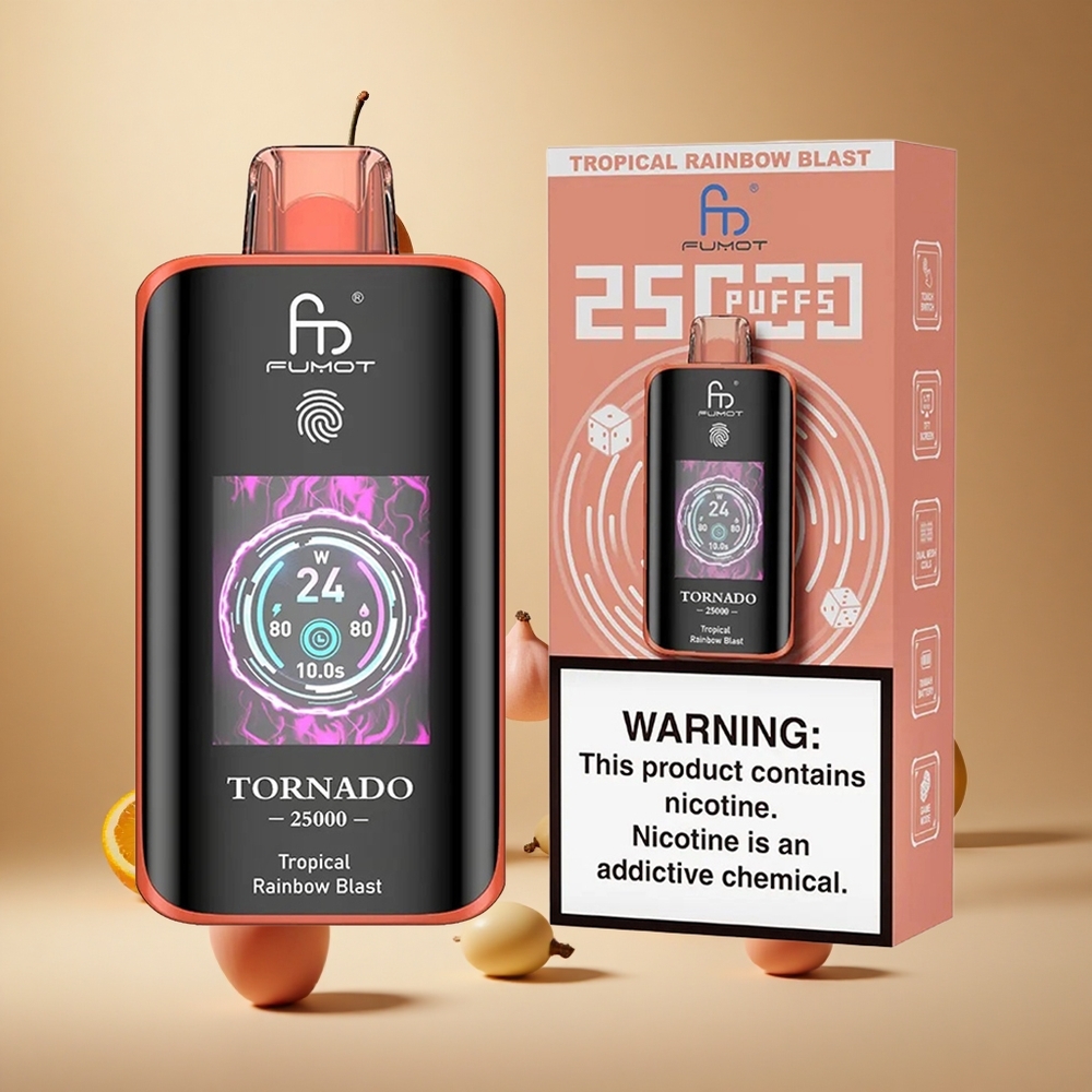 Fumot Tornado 25000 Pufuri Tropical Arcada Curcubeu Ecran HD Baterie Reîncărcabilă 700mAh Romania wholesale