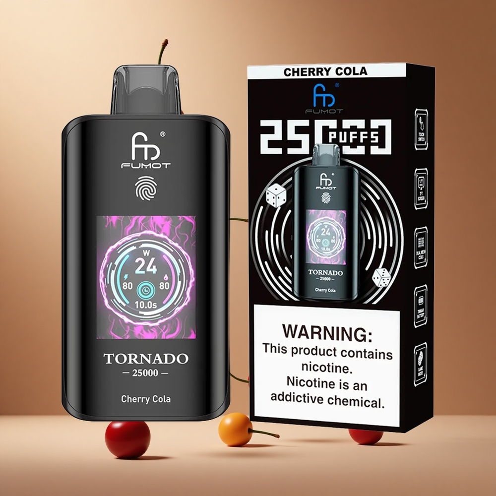Fumot Tornado 25000 de Pufuri Cireașă Cola Ecran HD Baterie 700mAh Reîncărcabilă Romania wholesale