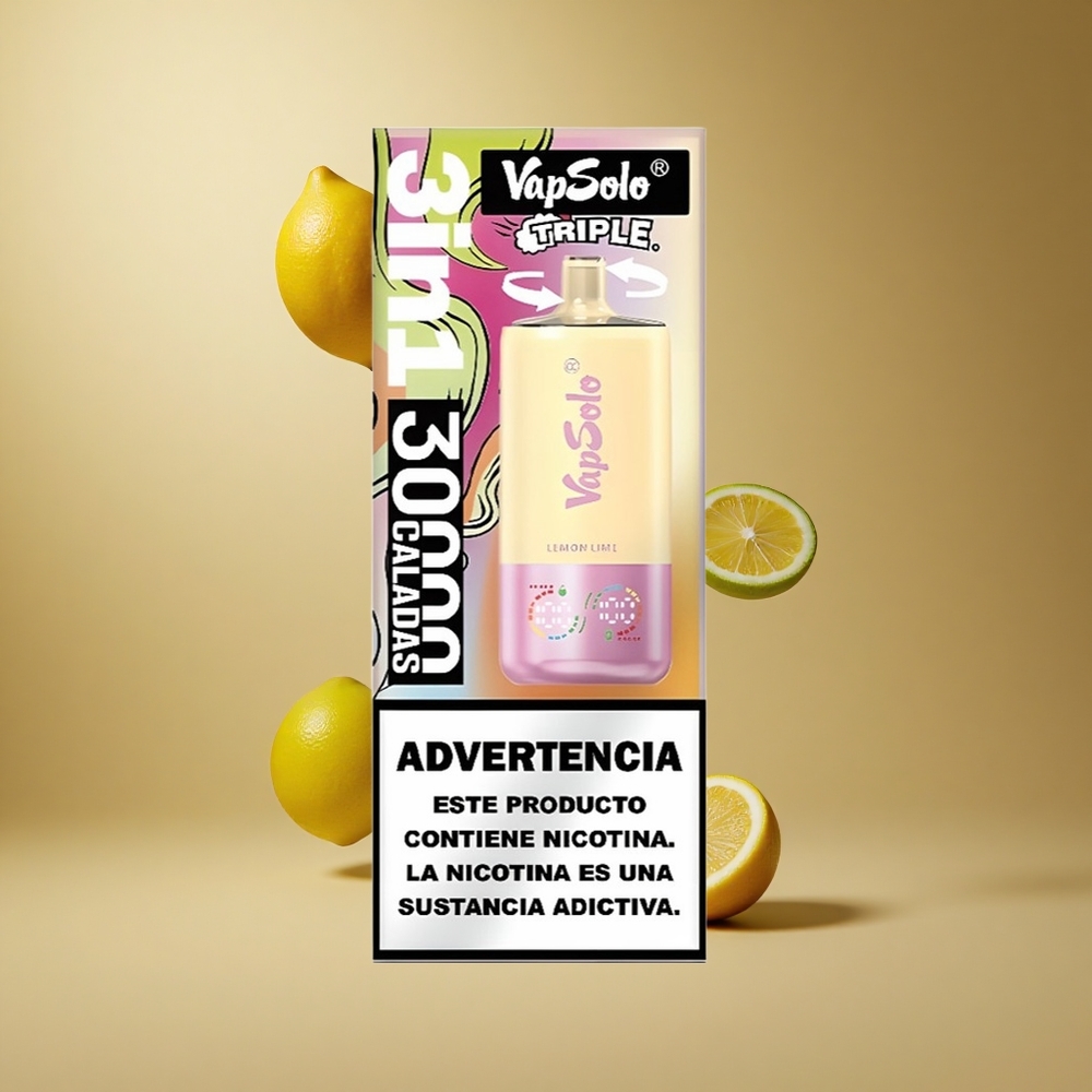 VapSolo Triple 30000 Pufuri Aromă Lămâie Lime Lichid 40ml Port Type-C Romania wholesale