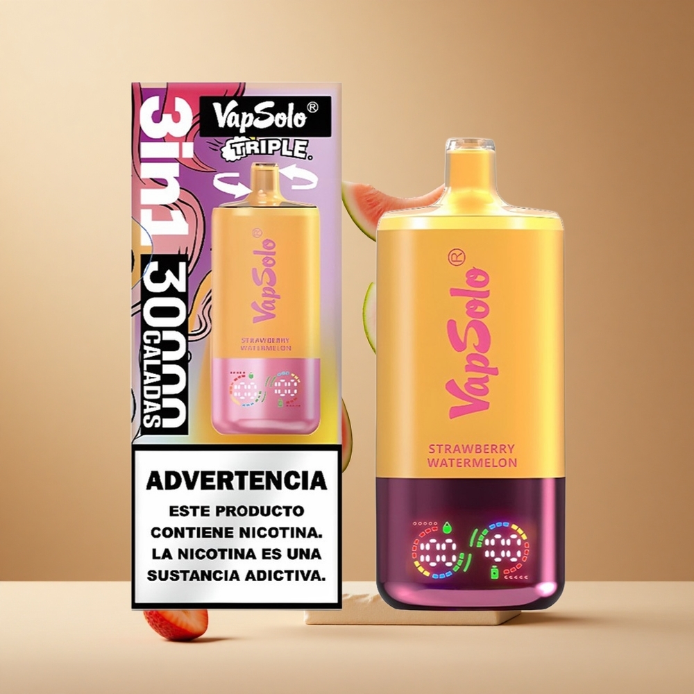 VapSolo Triple 30000 Pufuri Capsuni Pepene & L piersică 40ml lichid Nicotină 20 mg/ml & 50 mg/ml Romania wholesale