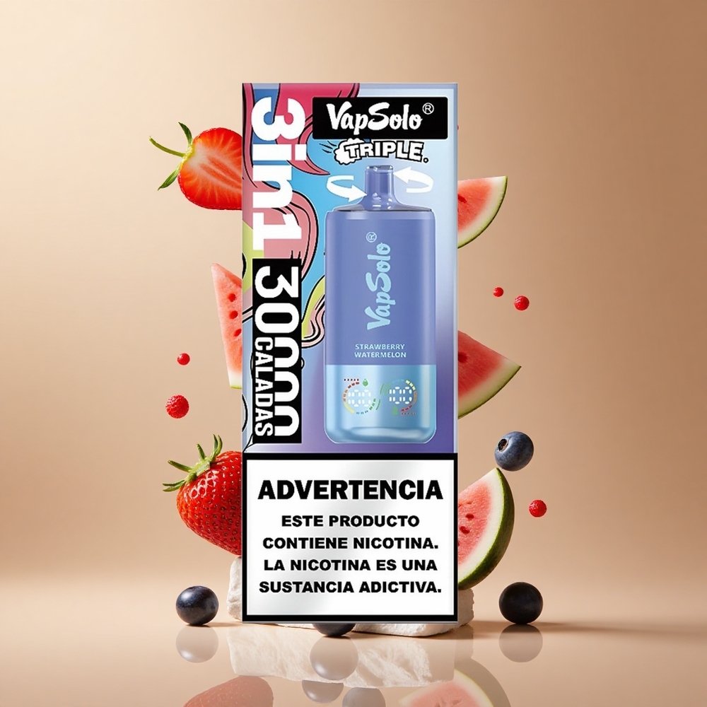 VapSolo Triple 30000 Pufuri Capsuni Pepene Verde & Afine Gheață 40ml Lichid Nicotină 20 mg/ml & 50 mg/ml Romania wholesale