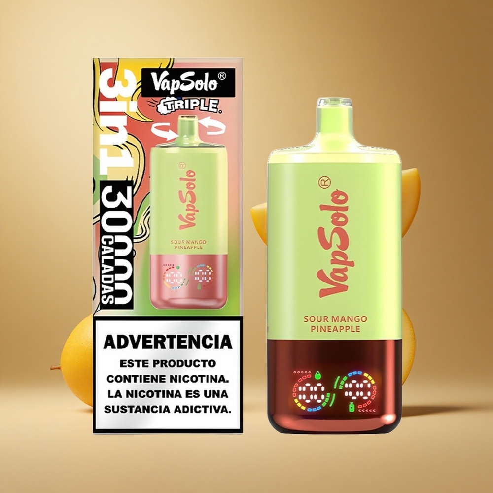 VapSolo Triple 30000 Pufuri Mango acrișor Ananas Port de încărcare Type-C Lichid electronic 40ml Romania wholesale