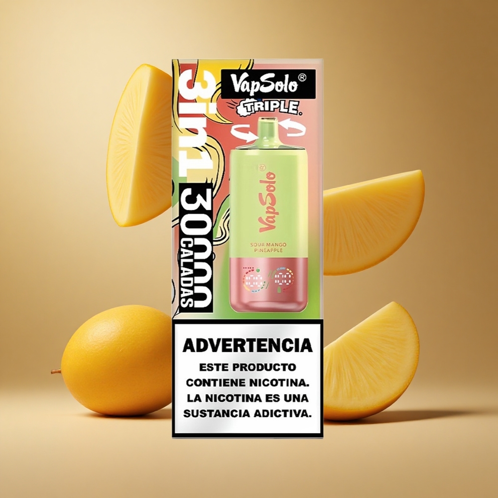 VapSolo Triple 30000 Pufuri Mango acrișor Ananas Port de încărcare Type-C Lichid electronic 40ml Romania wholesale
