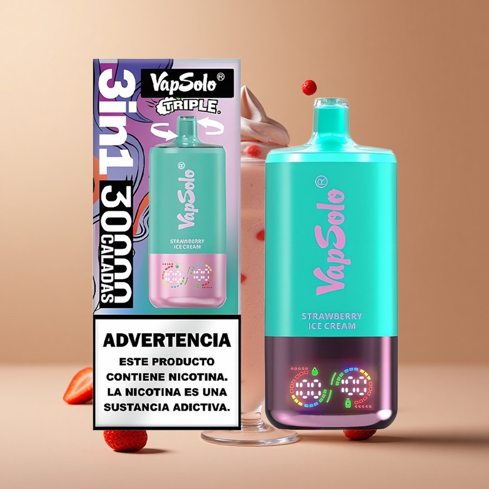 VapSolo Triple 30000 Pufuri Înghețată cu Căpșuni Port Tip-C Romania wholesale