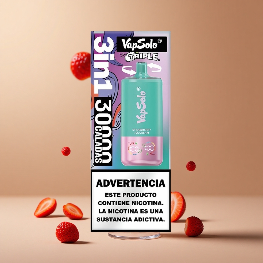 VapSolo Triple 30000 Pufuri Înghețată cu Căpșuni Port Tip-C Romania wholesale