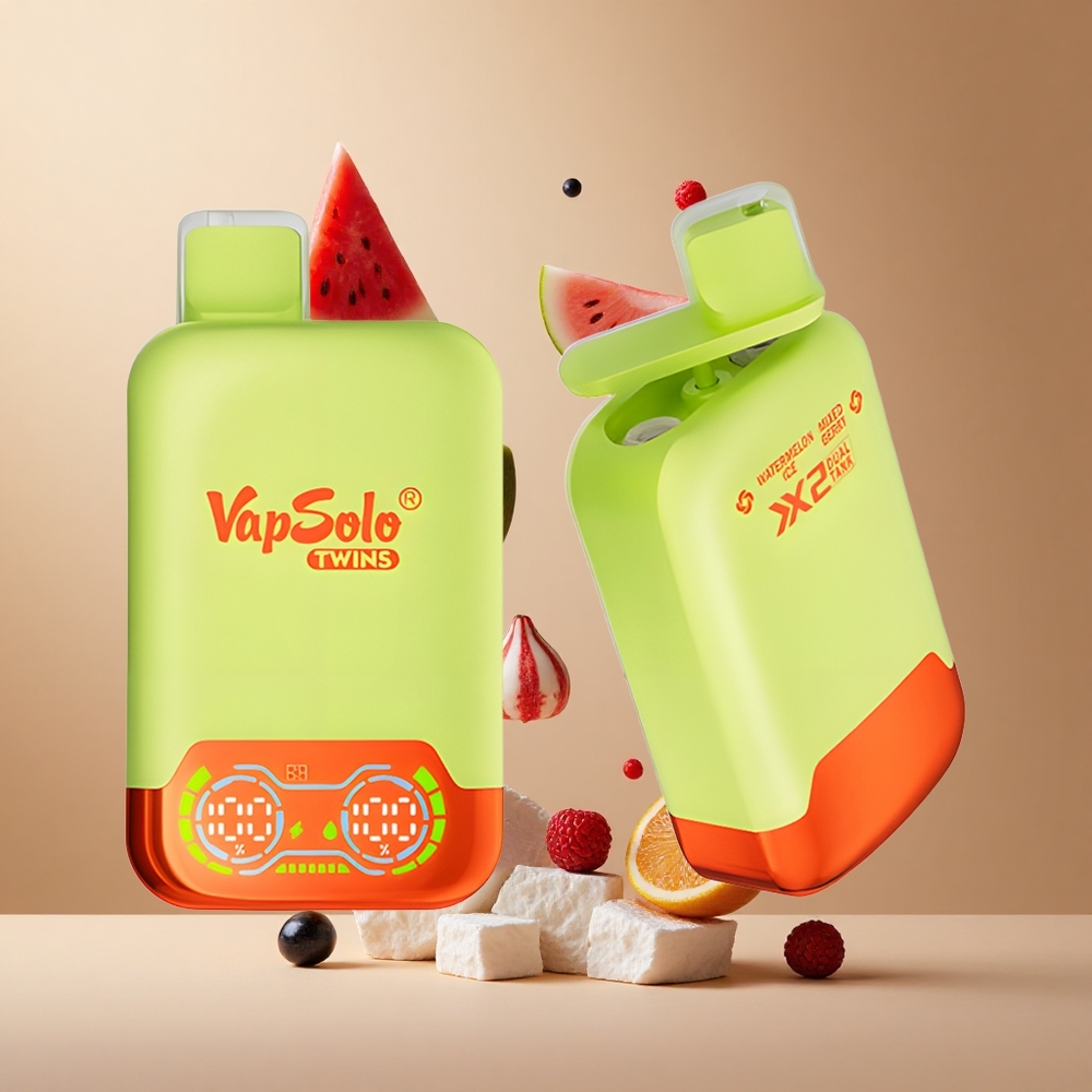 Vapsolo Twins 20000 Pufuri E-Lichid: 40 ml Port de Încărcare: Type-C Vape de unică folosință Pepene Gheata & Fructe Mixte Romania wholesale Vapsolo Twins 20000 Pufuri E-Lichid: 40 ml Port de Încărcare: Type-C Vape de unică folosință Pepene Gheata & Fructe Mixte Romania wholesale