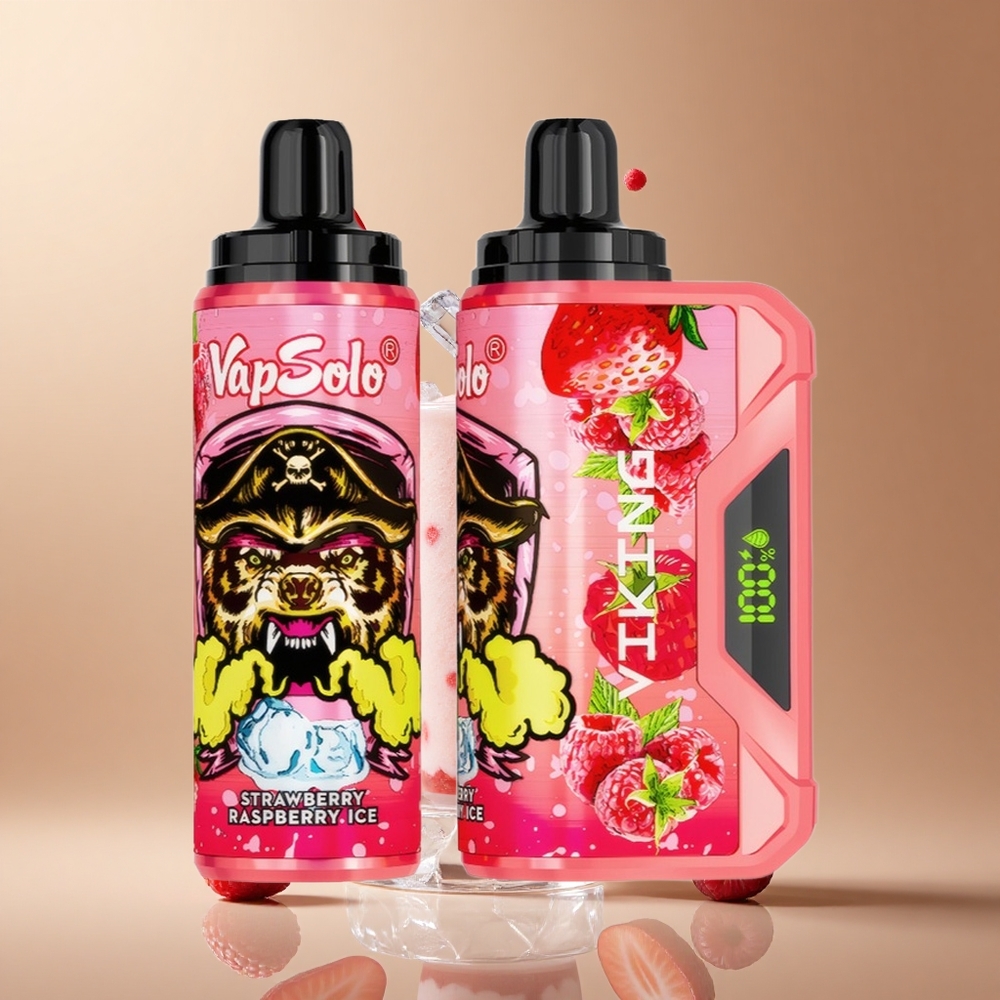 VapSolo VIKING 12000 Pufuri Vape de unică folosință Căpșuni Zmeură Gheață 22ml Ecran LED Romania wholesale